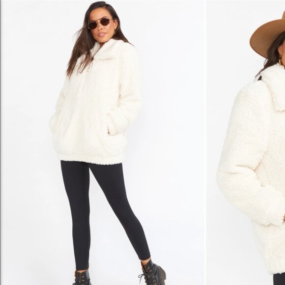 SHOW ME YOUR MUMU Kassidy WHITE/CREAM Faux Fur Zip PULLOVER LONG SLEEVES XL! - Picture 2 of 3